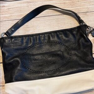 Coach black and white leather shoulder bag